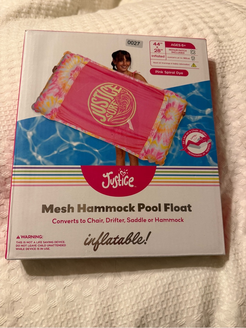 Justice Pink Tie-Dye Mesh Hammock Pool Float